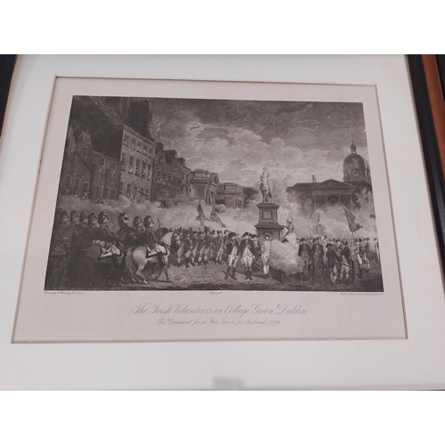 232a - Framed  black and white print The Irish Volunteers on College Green. {63 cm H x 74 cm W}.