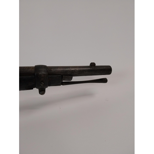 235 - Late 19th. C. single barrel under lever rifle with sight and ramrod.{ 126cm L overall. }.