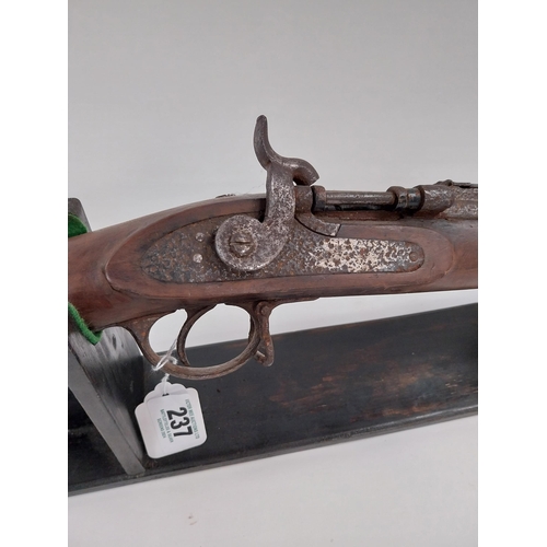 237 - 19th. C. percussion cap Sneider rolling block single barrel gun with walnut stock, sight and with so... 