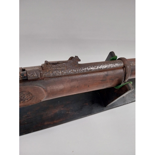 237 - 19th. C. percussion cap Sneider rolling block single barrel gun with walnut stock, sight and with so... 