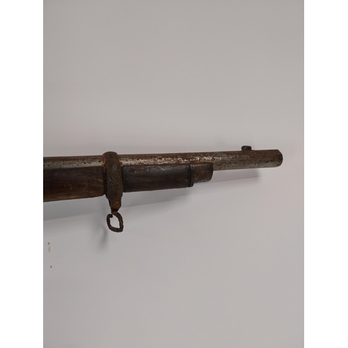 237 - 19th. C. percussion cap Sneider rolling block single barrel gun with walnut stock, sight and with so... 