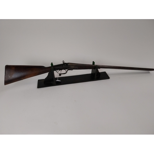 239 - De - commissioned side-by-side double barrel shotgun, with walnut stock, chased action, damascus bar... 