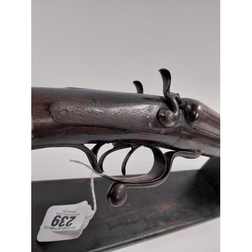 239 - De - commissioned side-by-side double barrel shotgun, with walnut stock, chased action, damascus bar... 