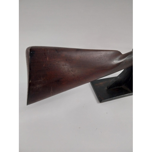 240 - 19th.C. percussion capped side-by-side double barrel shotgun, with walnut stock, chased action, dama... 