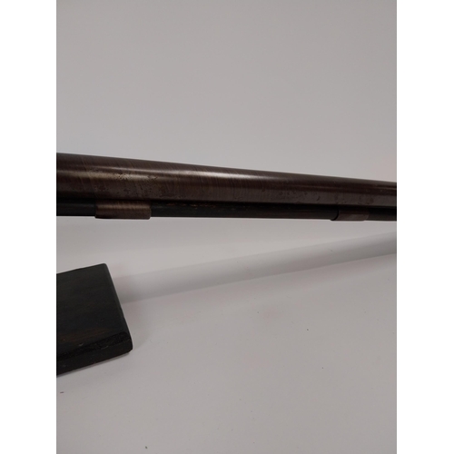 240 - 19th.C. percussion capped side-by-side double barrel shotgun, with walnut stock, chased action, dama... 