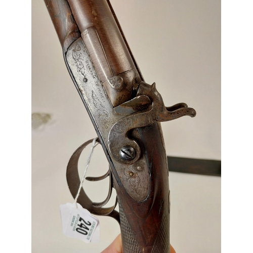 240 - 19th.C. percussion capped side-by-side double barrel shotgun, with walnut stock, chased action, dama... 