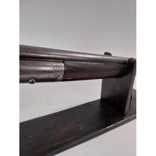 241 - 19th.C. percussion capped side-by-side double barrel shotgun, with walnut stock, chased action, dama... 