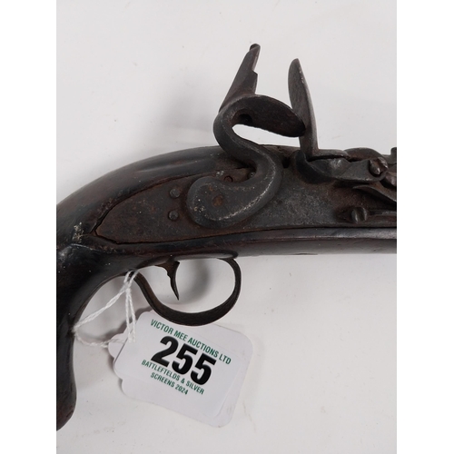 255 - 19th. C. flintlock pistol with cut barrel. { 20.5cm L overall }.