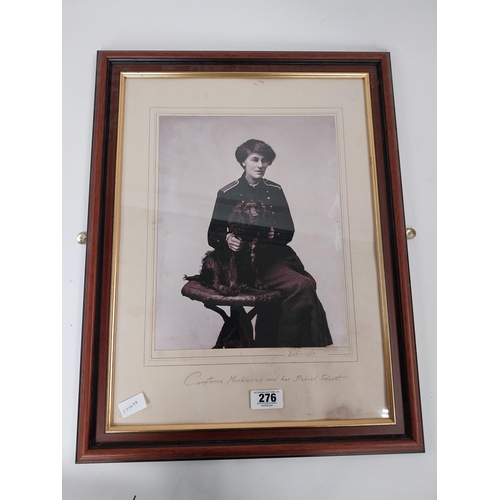 276 - Framed black and white print of Constance Markievicz and her beloved Dog Poppet. {60 cm H x 49 cm W}