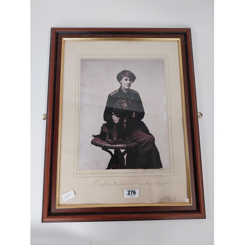 276 - Framed black and white print of Constance Markievicz and her beloved Dog Poppet. {60 cm H x 49 cm W}