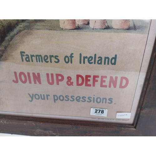 278 - Framed WWI Recruitment Poster Farmers of Ireland Join Up and Defend Your Possessions. {64 cm H x 84 ... 