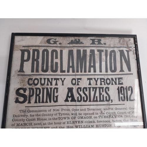 292 - Framed Proclamation of County Tyrone Spring Assizes 1912 {57 cm H x 46 cm W}.