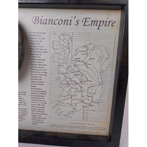 300 - Framed Bianconi's Empire coach warmer montage. {64 cm H x 108 cm W}.