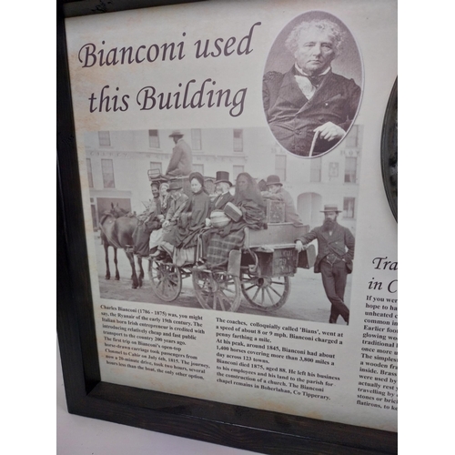 300 - Framed Bianconi's Empire coach warmer montage. {64 cm H x 108 cm W}.