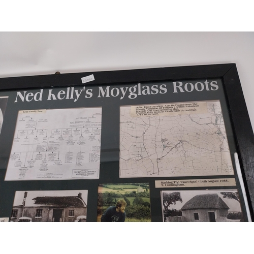 301 - Framed montage of Ned Kelly's Moyglass roots. {70 cm H x 109 cm W}.