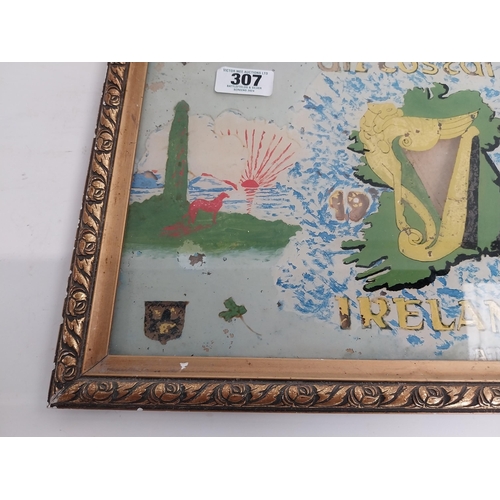 307 - Framed An Tostal Ireland on reverse painted glass sign. {34 cm H x 50 cm W}.