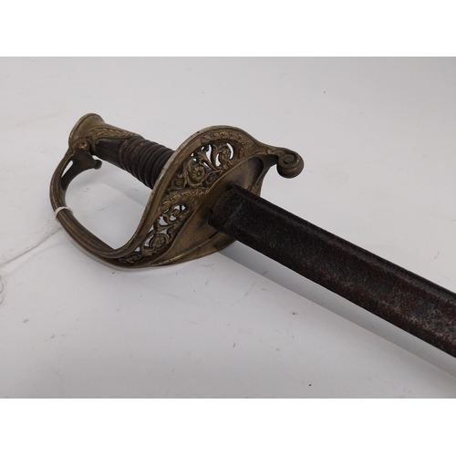 311 - 19th C. French brass Officer's sword. {109 cm L x 12 cm W}.