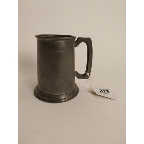 319 - WWII Pewter tankard inscribed Cmd Pilot C B Sleight RN 813 Squadron. {12 cm H x 11 cm W x 10 cm D}.