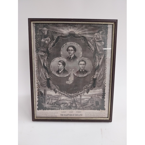 32 - Framed black and white print The Martyrs of Ireland Larkin Allen and O'Brien. {40 cm H x 32 cm W}.