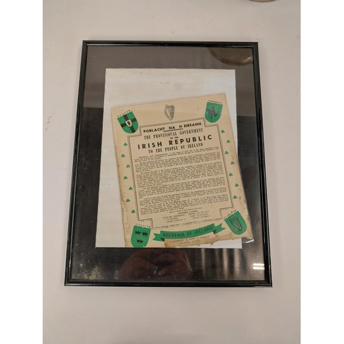 33 - Framed souvenir print of Irish Proclamation Kennedy and Sons Dublin.