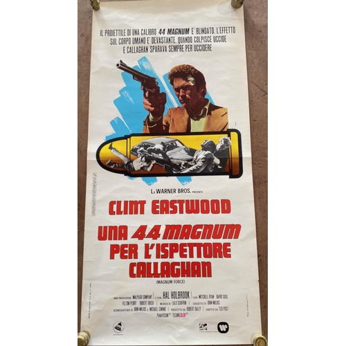 366 - Magnum Force Film Poster in Italian starring Clint Eastwood. {34 cm H x 70 cm W}.