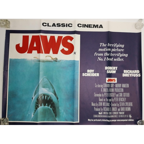 370 - Jaws film poster Thriller/Adventure starringRoy Scheider & Richard Dreyfuss. { 76 cm H x 100 cm W}.