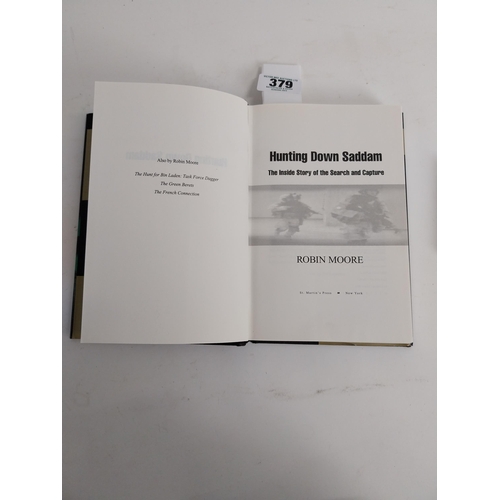 379 - Hunting Down Saddam The Inside Story by Robin Moore and pack of Playing Cards depicting Iraqui milit... 