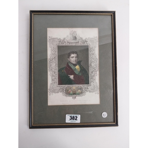 382 - Framed coloured print of Daniel O'Connell Esq. {37 cm H x 28 cm W}.