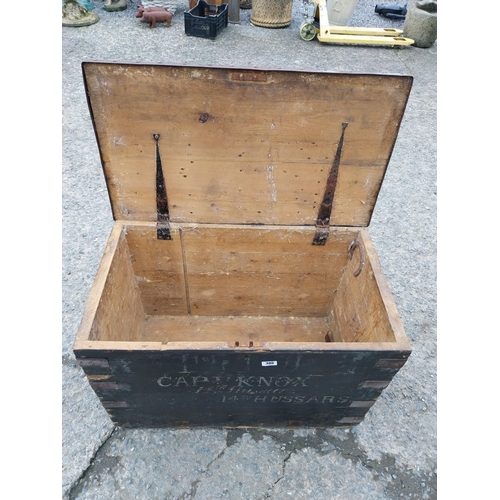 386 - Victorian iron bound Military Campaign Trunk 14th Hussars Property of Captain Knox Brittas Castle Th... 