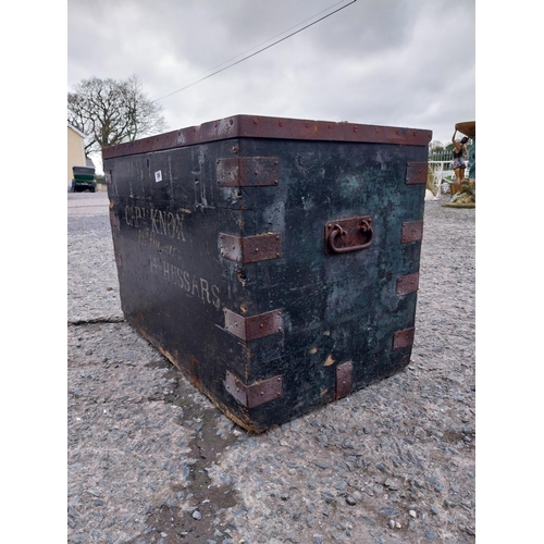 386 - Victorian iron bound Military Campaign Trunk 14th Hussars Property of Captain Knox Brittas Castle Th... 