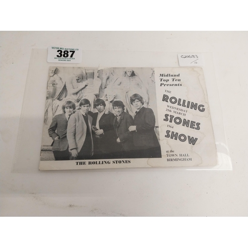 387 - Midland Top Ten presents Rolling Stones 1964 programme. {13 cm H x 21 cm W}.