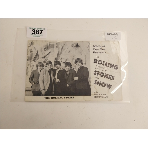 387 - Midland Top Ten presents Rolling Stones 1964 programme. {13 cm H x 21 cm W}.