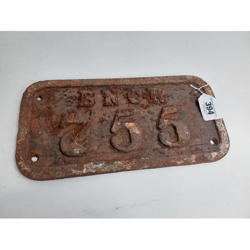 394 - BNCR 755 cast iron railway plaque. {18 cm L x 34  cm H}.