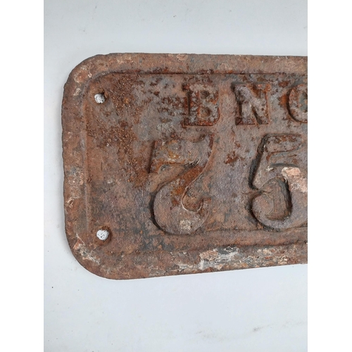 394 - BNCR 755 cast iron railway plaque. {18 cm L x 34  cm H}.