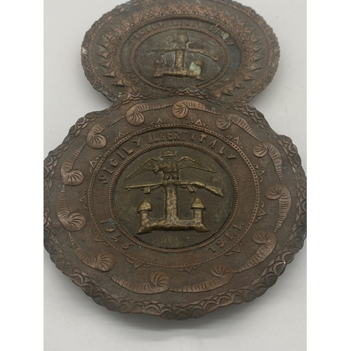 398 - Pair of American Battalion Victory campaign plates - Sicily Italy 1943 - 44. { 16cm Dia }