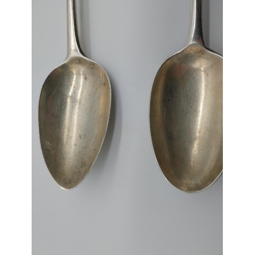 455 - Two English silver table spoons. Hallmarked in London 1859. Maker William Eley X 1 & D.F X 1. Total ... 