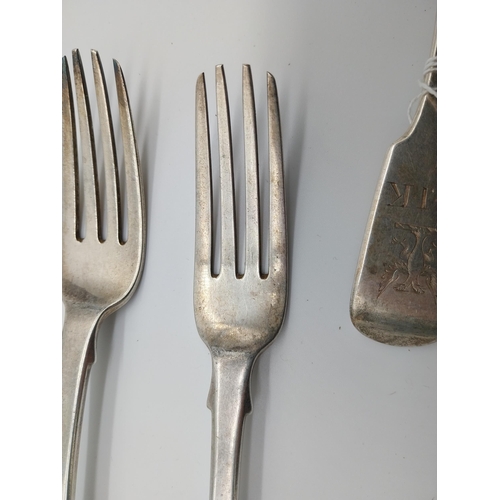 459 - Nine English silver tea forks. Hallmarked in London. Maker Jonathan Hayne X 8, George William Adams ... 