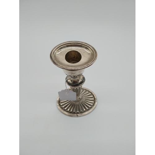 501a - Silver plate candlestick in the Adam's style. {18 cm H x 10 cm W x 8 cm D}.