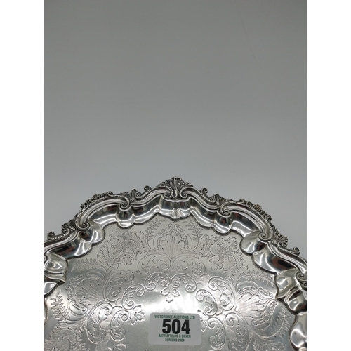 504 - Decorative English silver tray. Hallmarked in Chester 1907- 8 Maker's Barker Brothers. 153grms.