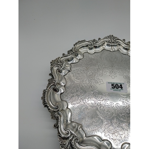 504 - Decorative English silver tray. Hallmarked in Chester 1907- 8 Maker's Barker Brothers. 153grms.