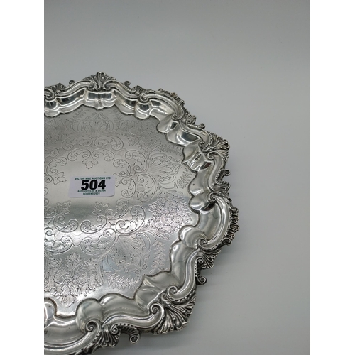 504 - Decorative English silver tray. Hallmarked in Chester 1907- 8 Maker's Barker Brothers. 153grms.