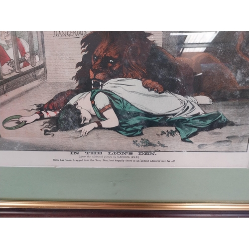 54 - Freeman's Weekly framed coloured print - The Lion's Den Home Rule. {46 cm H x  61 cm W}