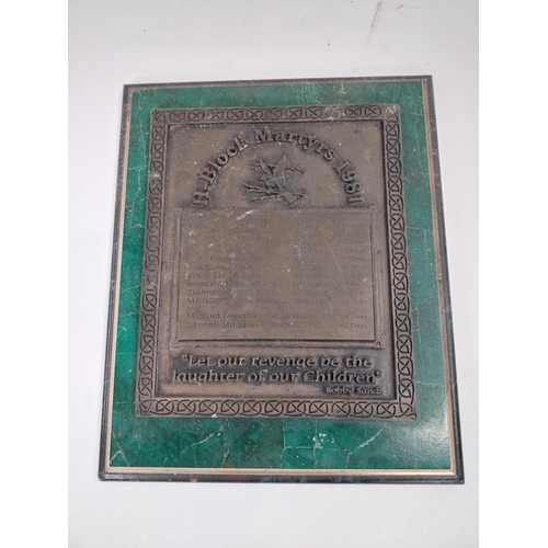 58 - Bronze H Block Martyrs of 1981 Bobby Sands plaque. {30 cm H x 24 cm W}.