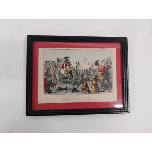 70 - Framed coloured print of the Battle of the Boyne. {19 cm H x 24 cm W}.