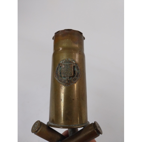 71 - WWI trench art bullet shell inscribed YPRES. {14 cm H x 8 cm Dia.}