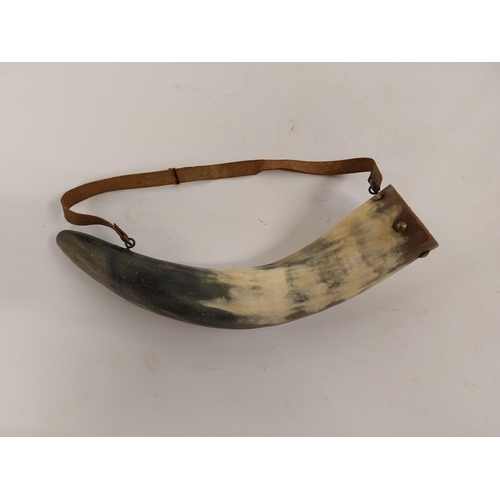 76 - 19th C. powder horn. {31 cm H x 7 cm Dia.}.