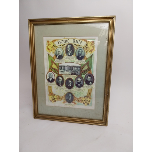 92 - Framed coloured Home Rule print depicting all leading figures {57 cm H x 45 cm W}.