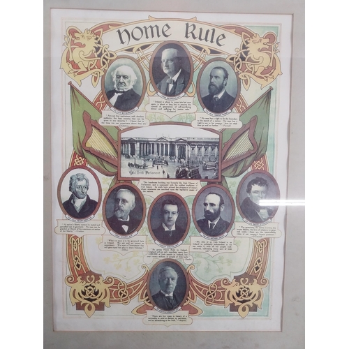 92 - Framed coloured Home Rule print depicting all leading figures {57 cm H x 45 cm W}.