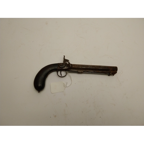 98 - 19th C. percussion capped long barrelled pistol. {30 cm L}.