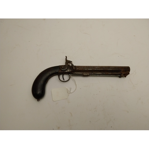 98 - 19th C. percussion capped long barrelled pistol. {30 cm L}.